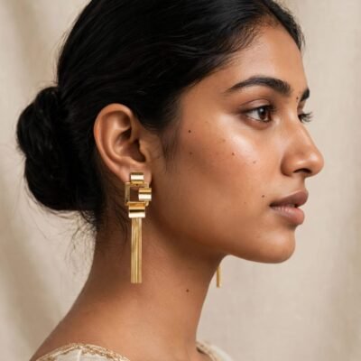 Elegant Geometric Gold Tassel Earrings