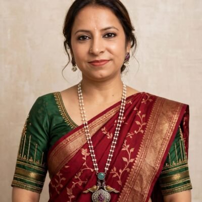 Antique Oxidized Silver Polish with Pearl & Kundan