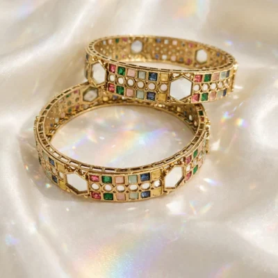 Gold-Plated Kada with White Pearls
