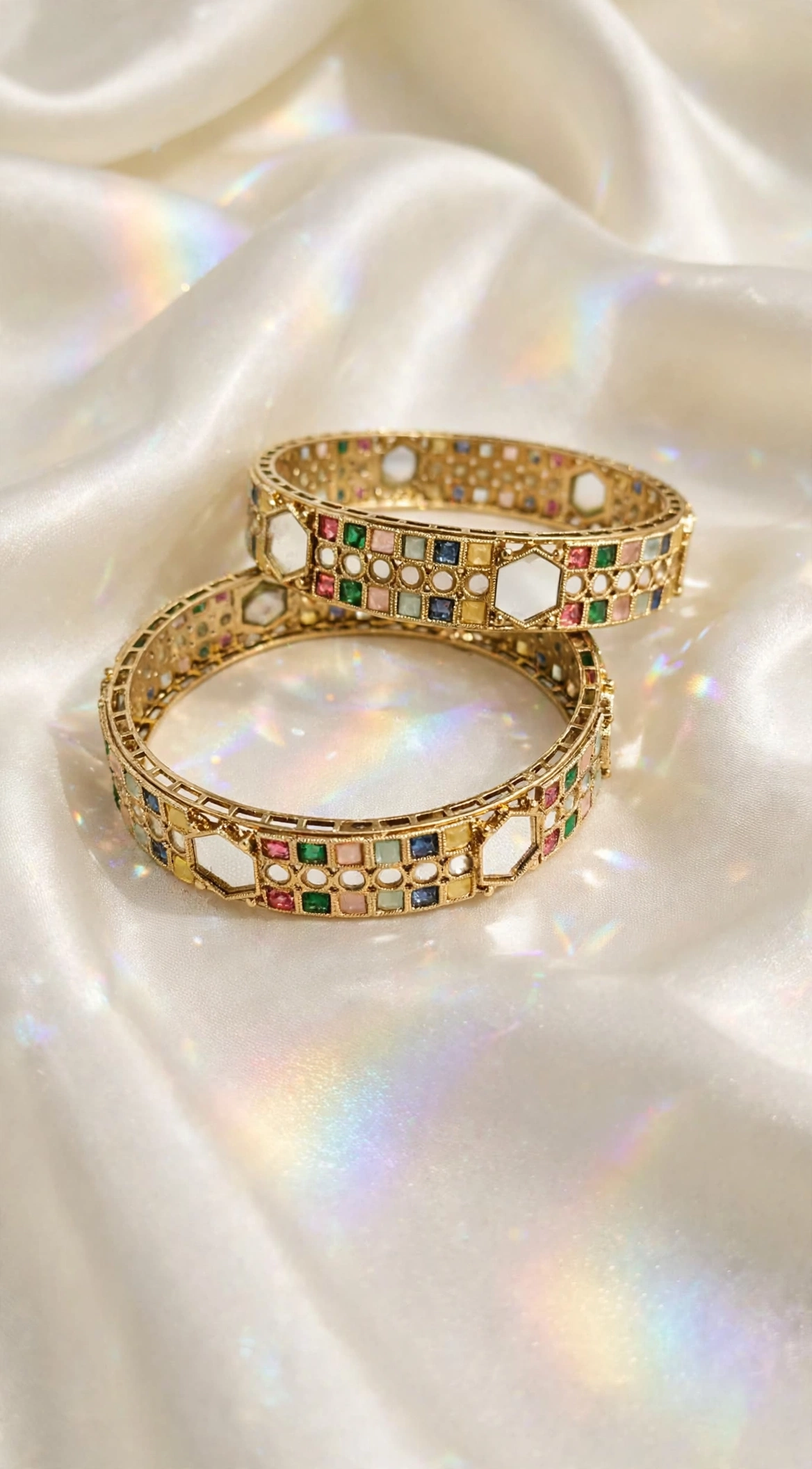 Gold-Plated Kada with White Pearls
